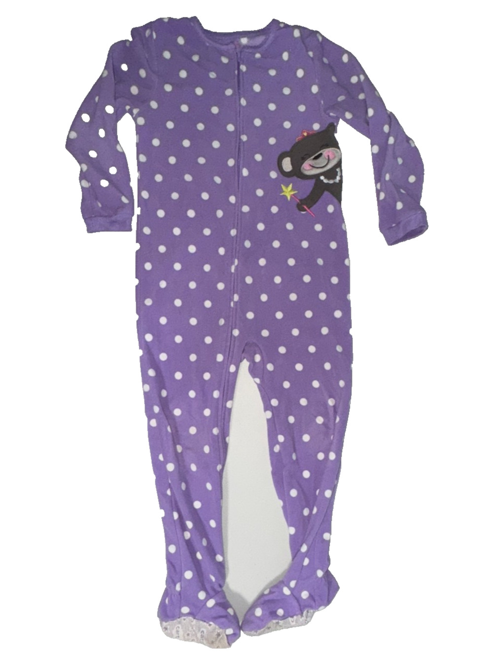Carter's Girl's 5t Pajamas Zip Up Fleece Sleeper Footed Purple White Polka‎ Dots